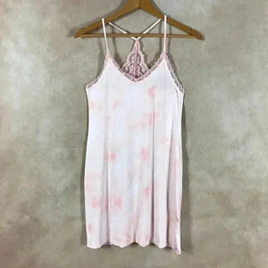 INC Tie Dye Pink Soft Lace-Back Chemise Nightgown, XS